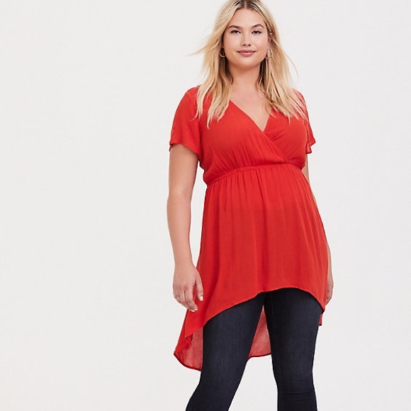 torrid Tops - EUC Torrid Orange Gauze Babydoll Tunic Size 2